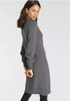 Laura Scott Strickkleid mit Schnürdetail aus Viskosemischung (48896915) mittelgrau