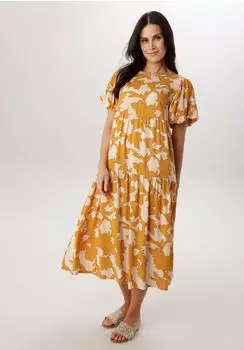 Aniston Sommerkleid mit fantasievollem Druck in Sommerfarben safran/hellgelb