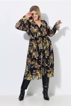 Mia Moda Mesh Midikleid A Linie Tigerdruck Wickeleffekt (847215) mehrfarbig