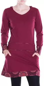 Vishes A-Linien Kleid mit V-Ausschnitt und Taschen (A-2016/drt/XL) dunkelrot