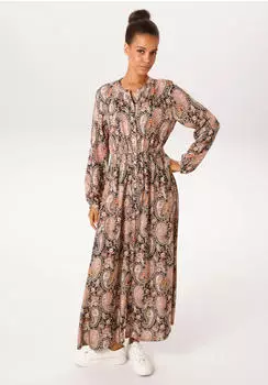 Aniston Maxikleid mit grafischen Bl&auml;ttern creme/sand/orange/schwarz