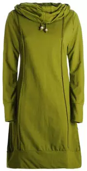 Vishes Knielanges Kleid mit Schalkragen Patchwork Pull On Locker olive
