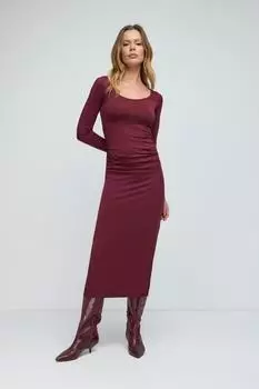 No Matter What Plissiertes Midikleid mit Schlitz weinrot