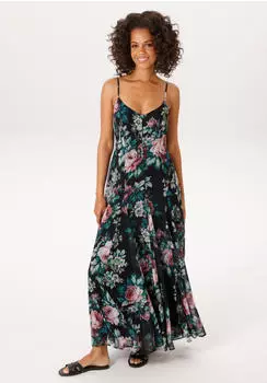 Aniston Sommerkleid mit grafischen Palmen tanne/rosa/schwarz