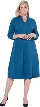 Ulla Popken Punto-di-Roma Kleid A-Linie V-Ausschnitt 3/4-Arm (827043) petrolblau