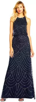 Adrianna Papell Art Deco Beaded Blouson Kleid mit Halter-Ausschnitt (191914100) navy