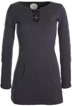 Vishes Langärmlige Tunika mit Schürung und Kängurutaschen (A-1250/sw/S) schwarz