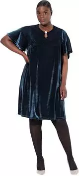 Ulla Popken A-Linie Samtkleid Keyhole Rundhals Halbarm (820740) marine