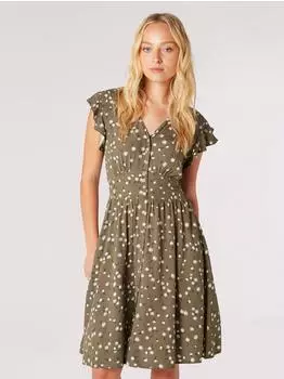 Apricot Knielanges Kleid mit V-Ausschnitt khaki/eierschale