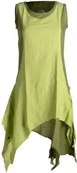 Vishes Zipfeliges Lagenlook Kleid/Tunika aus handgewebter Baumwolle (A-1135A) olive-hellgr&uuml;n