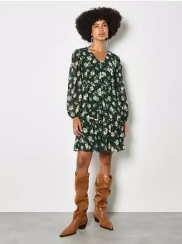 Apricot Minikleid mit Rüschen grün