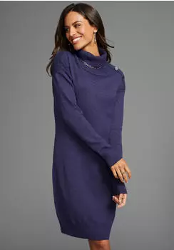 Laura Scott Strickkleid mit Rollkragen violettblau/melange