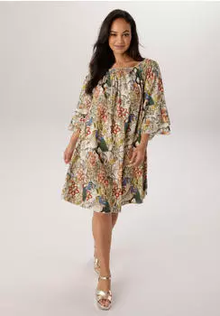 Aniston Sommerkleid mit Floralmuster (41876054) hellbeige/blau/senf/dunkelorange