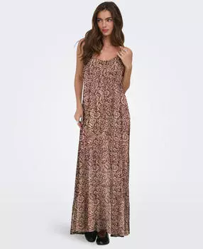 Only ONLMATEA LIFE STRAP LONG DRESS WVN NOOS Spaghetti-Tr&auml;ger Maxikleid Regular Fit beige/bordeaux