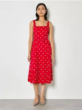 Apricot Polka Dot Woven Midi Dress rot