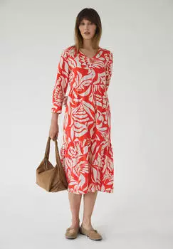 Street One Midi-Kleid mit V-Neck und Print Rot (F14487827288)