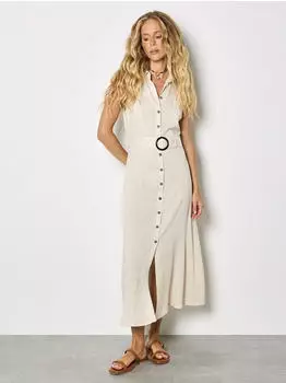 Apricot Tailliertes Hemdblusen Midi-Kleid stone