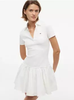 Tommy Hilfiger TJW RIB F&F POLO MINI DRESS EXT Polokleid Normale Passform (DW0DW22331YBL) ecru