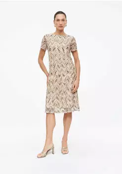 s.Oliver A-Shape Kleid Regular Fit mit Ajourmuster beige