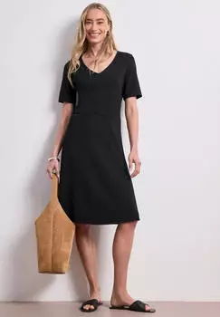 Street One Knielanges Kleid aus Jersey mit Kurzarm Schwarz (A14496710001)