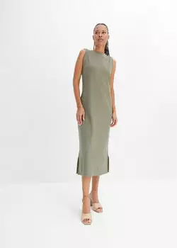 bonprix Oversize-Rippstrick Strickkleid mit seitlichen Schlitzen (90897495) oliv