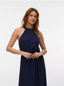 Vero Moda VMEASY JOY S/L Long Halterneck Dress WVN Maxikleid (79394951) navy blazer