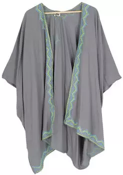 Guru-Shop Kurzer Bestickter Sommer Kimono (41553) grau