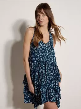 Apricot Painted Banana Leaf Dress blau
