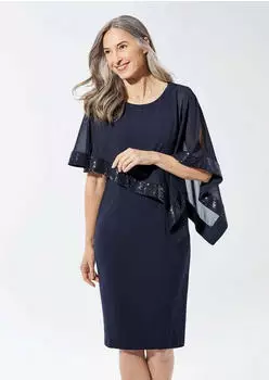 GOLDNER Kurzgröße Kleid mit Chiffonüberwurf mitternachtsblau