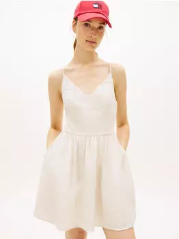 Tommy Hilfiger TJW Linen Skater Dress Extra Slim Fit Midi Dress (DW0DW22345) white clay/stripe