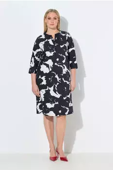 Ulla Popken Tunika-Kleid Blüten mit Tunika-Ausschnitt und 3/4-Arm (848061) schwarz/weiß
