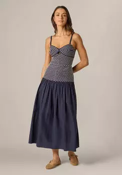 Adrianna Papell Blsn Beaded Art Nouveau Kleid dunkelblau