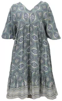 Guru-Shop Boho Kurzarm Sommerkleid, Maxikleid salbei