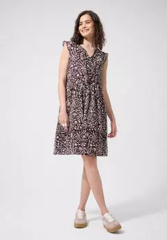Street One Knielanges Kleid aus Chiffon mit Print Lila (F14494727464)