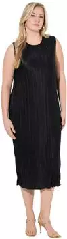 Ulla Popken Plissee-Midikleid mit Rundhals, ärmellos (839078) schwarz