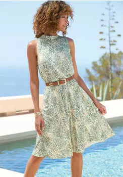 Lascana Maxikleid mit Allover Animal-Print beige/gold/jade