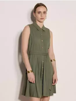 Apricot Belted Shirt Midi Dress (11629865) khaki