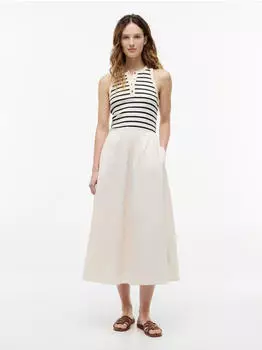 Tommy Hilfiger Gold Button Poplin Mix Dress Ausgestelltes Kleid (WW0WW49628) breton stp calico/dark night navy