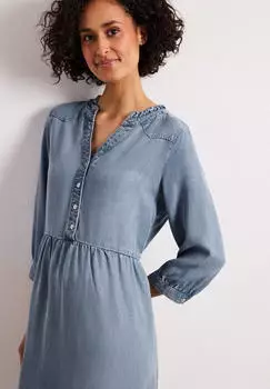 Street One Knielanges Kleid mit R&uuml;schen im Denim-Look (A144759) light blue soft wash