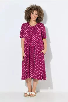 Ulla Popken Midi Dress Stars V-Neckline Half Sleeve (850351) magnolienrot