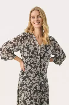 Part Two Black Stitch Leaf Print Kleid Gerade Passform black stitch leaf print