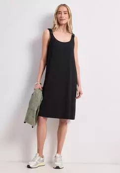 Street One Knielanges Kleid mit gerafften Trägern Schwarz (A14497810001)