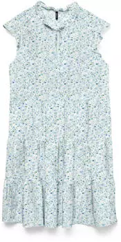 Vero Moda VMALBA Gestuftes Smock-Minikleid mit Bindeausschnitt und Blumenmuster, Normale Passform (10342656) hellblau/mint/weiß