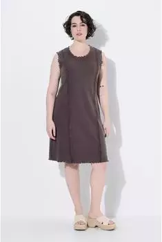 Ulla Popken Jersey Geripptes Ärmelloses Rundhals Kleid (852190) braun