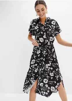 bonprix Maxikleid Loose Fit mit Allover-Muster (93613395) schwarz