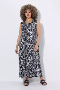 Ulla Popken Mini Dress Crochet Dress V-Neck Spaghetti Straps Sleeveless (72307809) grau/schwarz