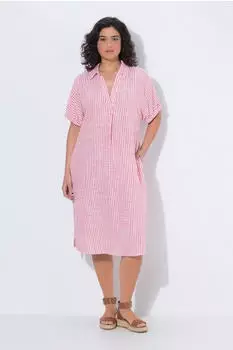 Ulla Popken Leinenmix-Kleid Streifen Oversized Hemdkragen Halbarm (839745) lila