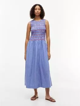 Tommy Hilfiger Stripe Smock Sleeveless Fit And Flare Maxi Dress (WW0WW49883) stacking stp/verona blau