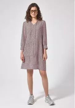 Street One Frauen Knielanges Kleid mit V-Neck und Print in Beige Gr: (F14498827821)