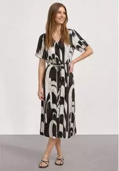 Street One Frauen Midi-Kleid mit V-Neck und Print in Braun Gr: (A14497037276)